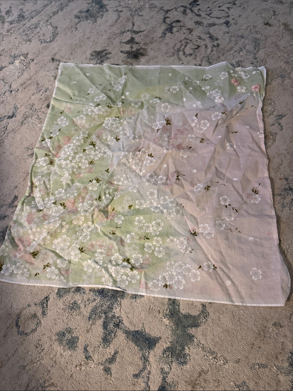 Floral Sheer Scarf - Light Green and Cream handkerchief
